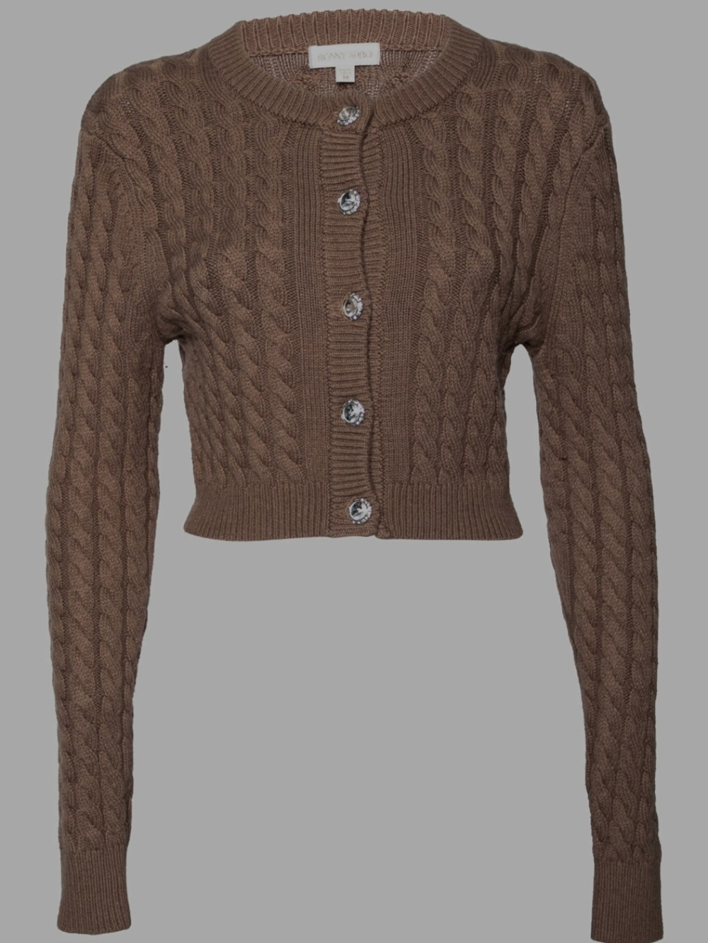 NWOT Ronny Kobo Collection Cable Knit Cropped Cardigan Crystal Buttons Elegance